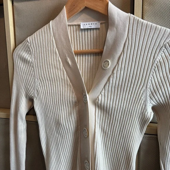 Sandro Beige Button-Up Women's Cardigan - Picture 4 of 6